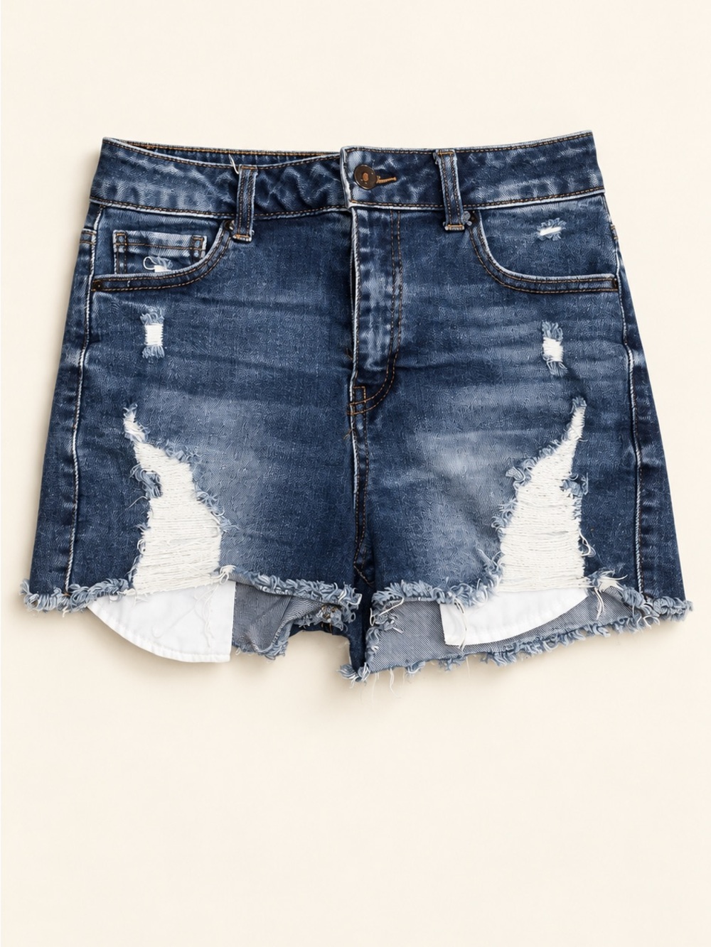 Wax Jean Dark Blue Distressed Denim Shorts